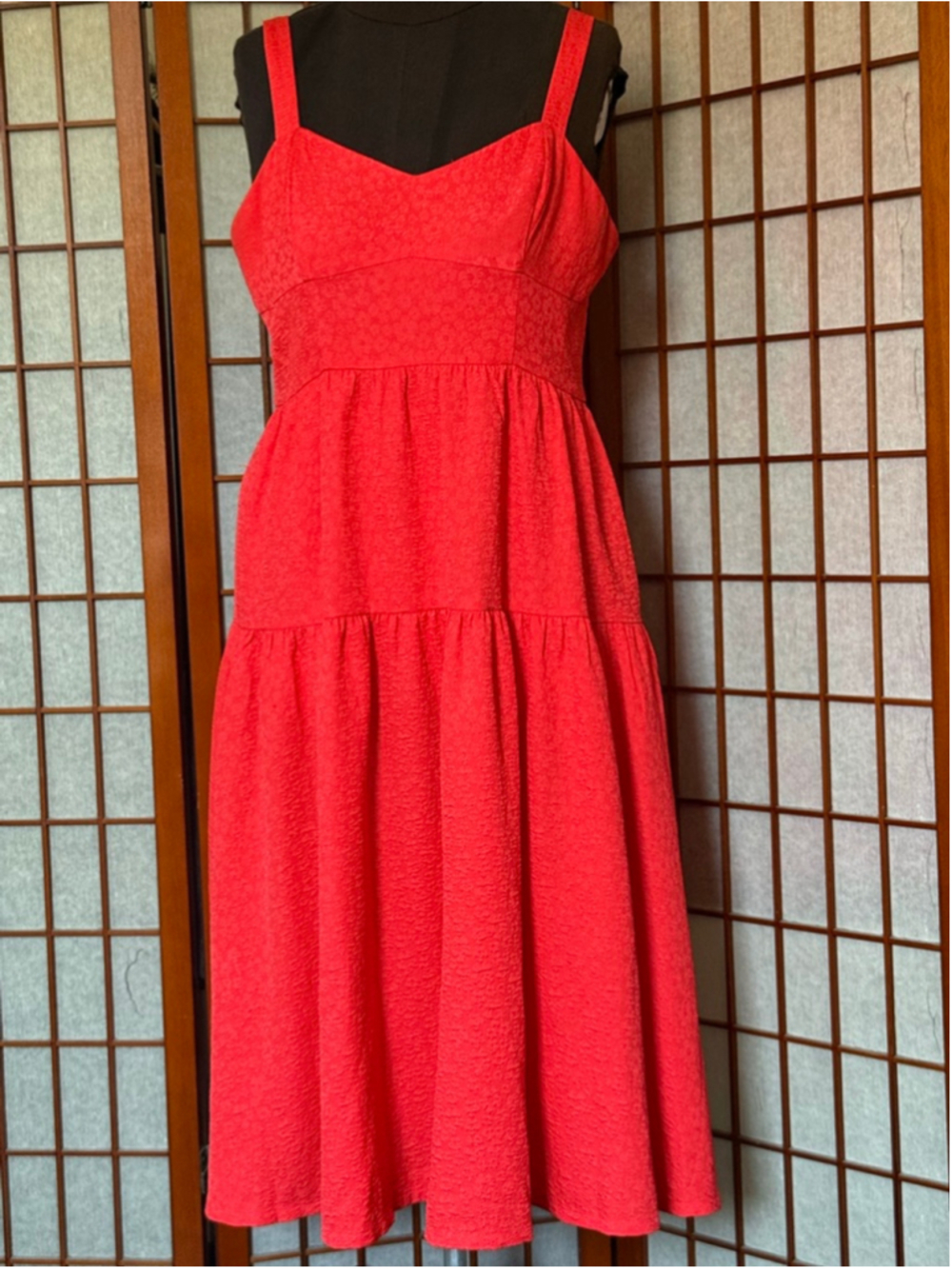 Women's Chelsea28 Red Textured Tiered Midi Dress XL